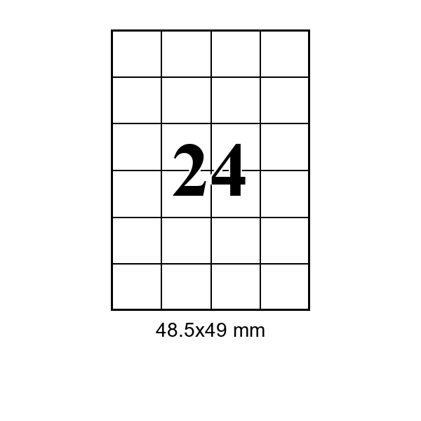 24 pe foaie · 48,5×49 mm, 48.50×49.00, Hartie adeziva — etichete / ribbon Chișinău | Etichete.eu