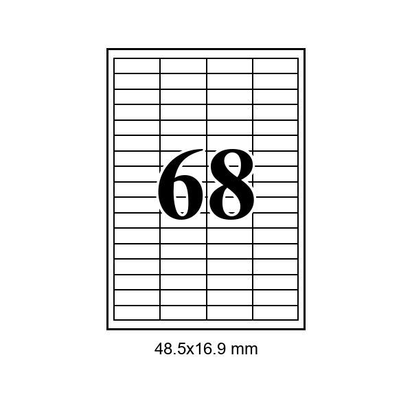 68 pe foaie · 48,5×16,9 mm (câmpuri subțiri pe toate laturile), 48.50×16.90, Hartie adeziva — etichete / ribbon Chișinău | Etichete.eu
